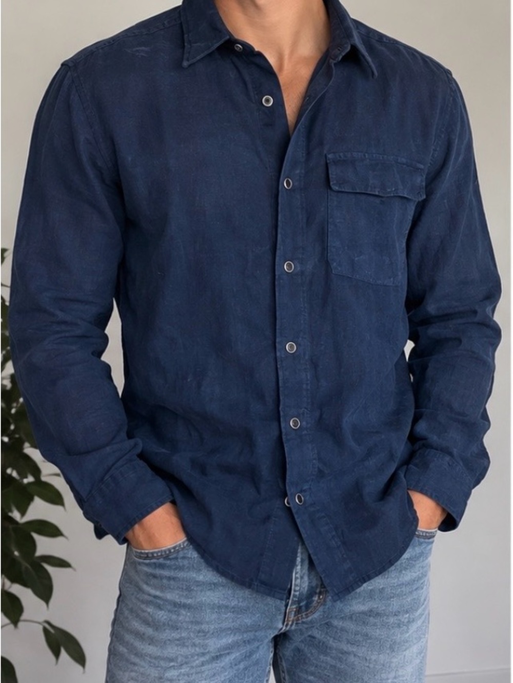 Kiton Navy Blue Lightweight Button-Up Shirt Jacket